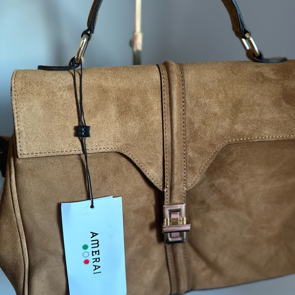 NWT Amerai Cuoio  Genuine Suede Top Handle Satchel - Picture 8 of 14